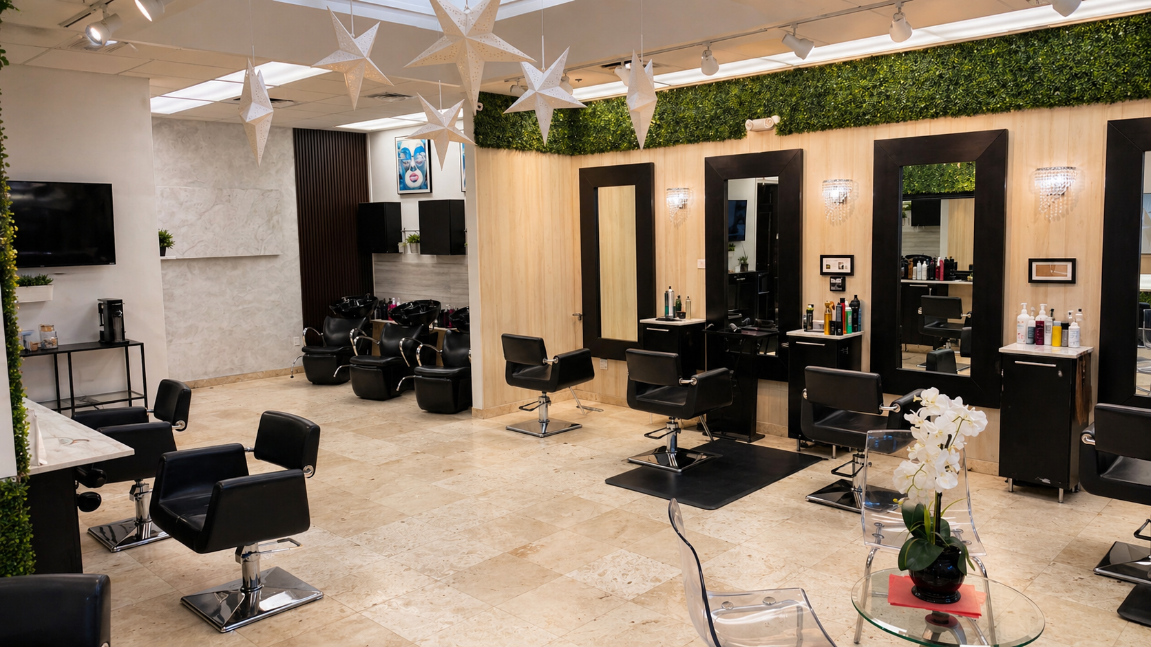 Luxury interior of AleJr Salon in Weston, Florida